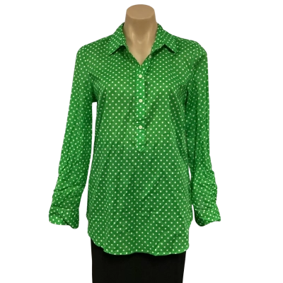 Sportscraft Womens Size 10 Green / White Spotted 1/2 Button up Long Sleeve Shirt