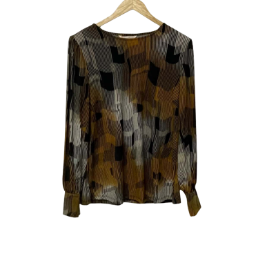 Noni B Womens  Size L Long Sleeve Top Black  / Brown / Pattern / White 