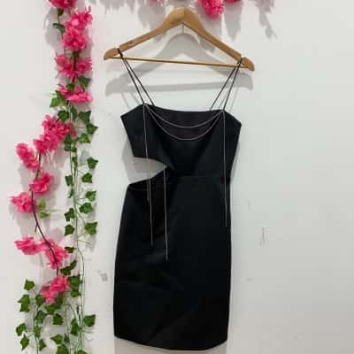 Rumia Womens Shoestring Strap Mini Dress Size 8 Black  