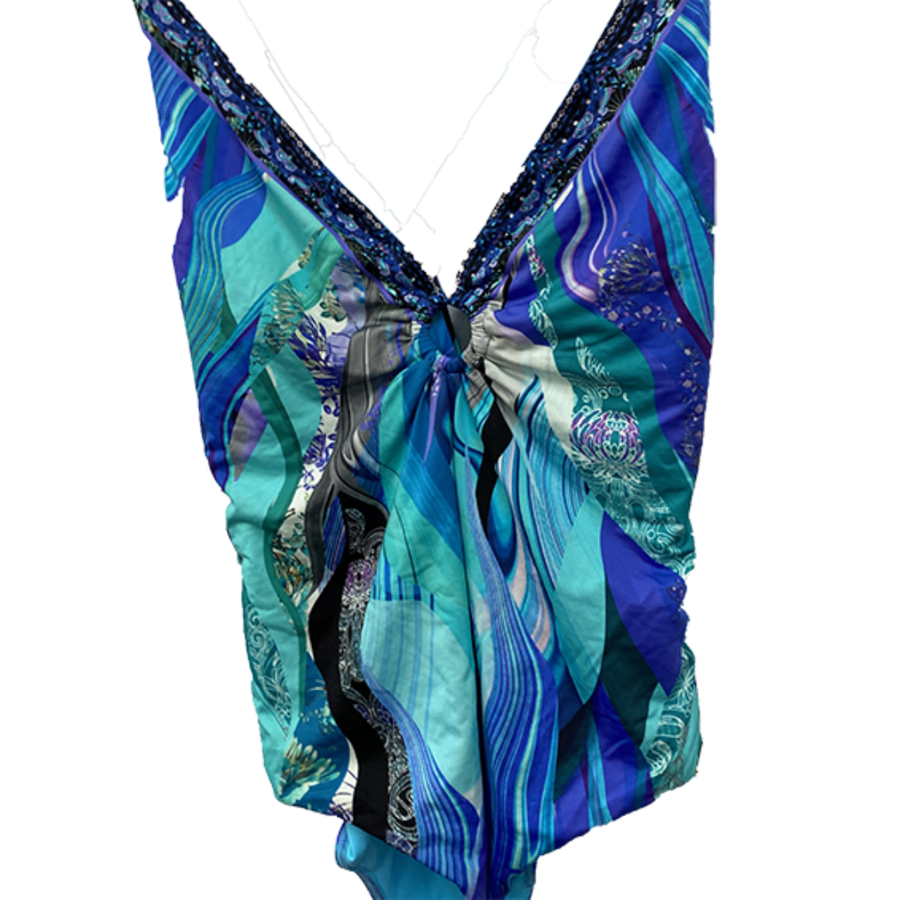 CAMILLA One piece Womens Swimsuit. In patterned shades of blue. As