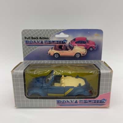 Rally Sport Beetle Convertible Diecast Blue. Pull back action [B#6]