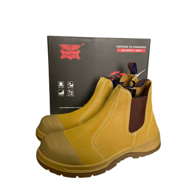 Rivers Beige Leather Slip on steel toe Safety Boots Men's size 8