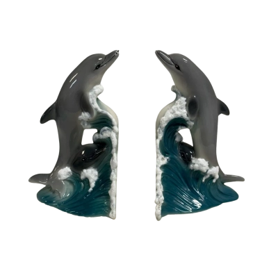 Vintage Pair of Ceramic Dolphin Bookends