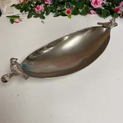 Vintage Pewter Silver Bird Bowl 45cm Length