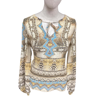 HALE BOB -  Womens  Size M Long Sleeve Top Blue / Brown / Pattern 
