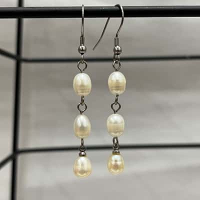Silver Tone Freshwater Pearl Drop Earrings