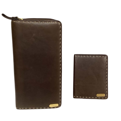 Oroton Travel Wallet & Passport Sleeve Brown Leather