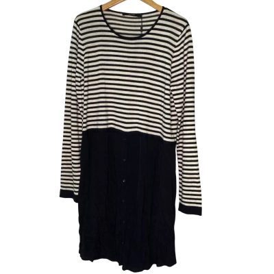 Decjuba Womens  Size L Long Sleeve Dress Black  / Striped / White 