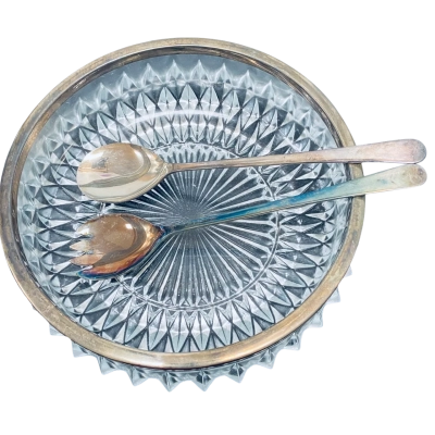 Vintage Queen Anne Silver Plated Salad Bowl & Matching Serving Utensils 