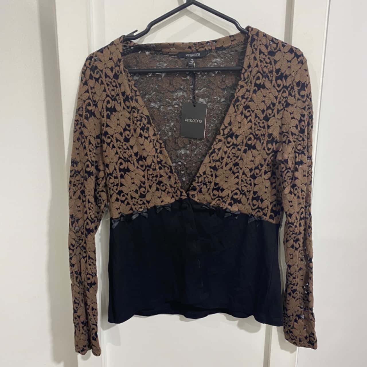 pingpong Women's Size 16 Brown Lace Cardigan with Black Bows(s)
