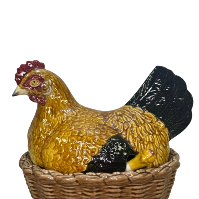Large Bordallo Pinheiro Majolica Hen Tureen with Ladle