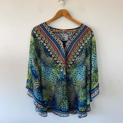 Suzannegrae Blue Colourful Pattern Blouse Free Size Top  Size XS 