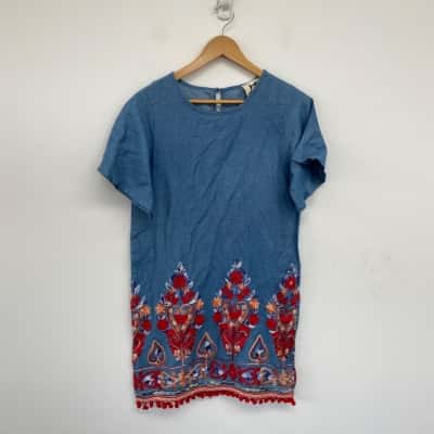 Jaase Blue Denim Look Short Sleeve Mini Dress Size S 