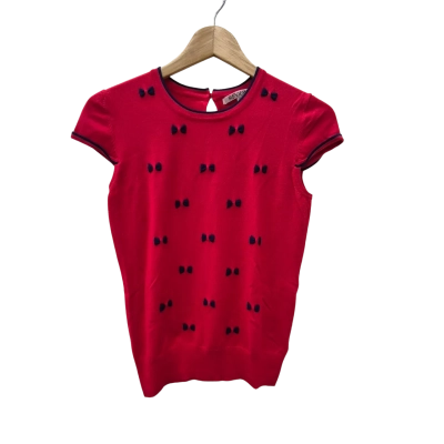 Review Womens  Size 12 Short Sleeve Red Top with Blue Bows