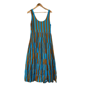 Mister Zimi Womens  Size 12 Midi Dress Blue / Brown / Striped 