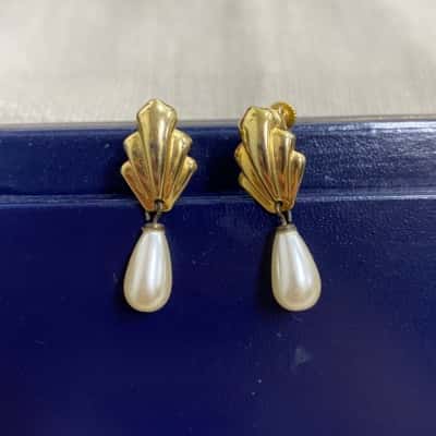  Womens Vintage Gold Tone Faux Pearl Screw Back Clip On Earrings 