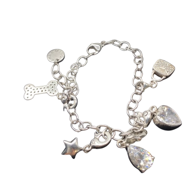 Womens Charm Bracelet Silver 