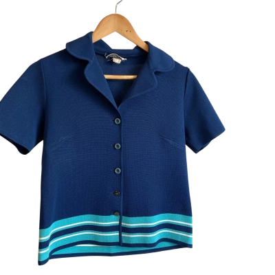 VINTAGE-   Womens Short Sleeve Shirt  size 14 -Blue / Pattern 