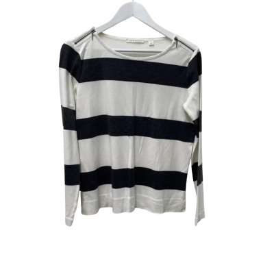 Trenery Womens  Size S Long Sleeve - Black  / White Striped Top - 50% Cotton/Modal