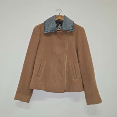 Scotch & Soda Womens  Size M Cropped Jacket  Brown / Natural / Nude/ Blue 