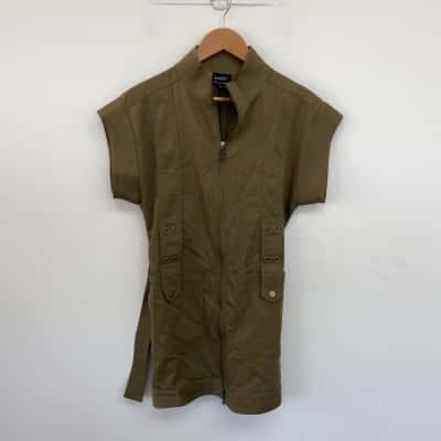 Bardot Army Green Zip Front Drill Dress  Size 8 