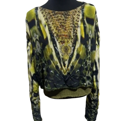 Camilla Womens Cropped Jumper Khaki / Multicoloured 