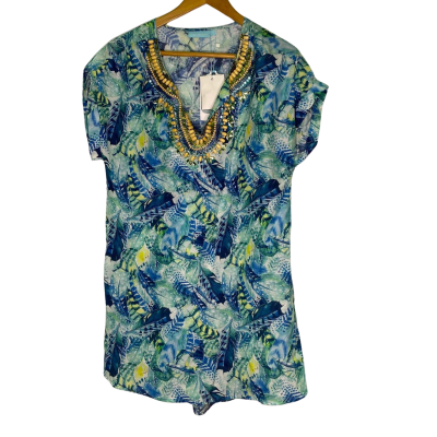 Blue Illusion Womens  Size 1 Kaftan Beige / Blue / Floral / Yellow 