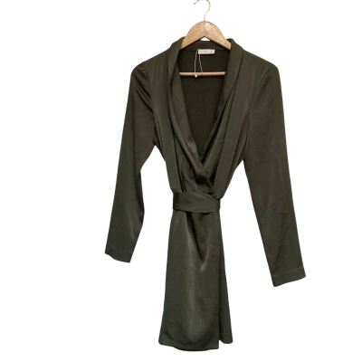 Womens long sleeve dark green back tie dress