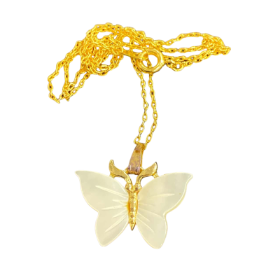  Womens gold plated necklace 20cm drop.  with mother of pearl butterfly pendant 