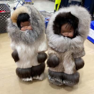 Vintage Alaskan Eskimo Dolls with Traditional Fur Coats