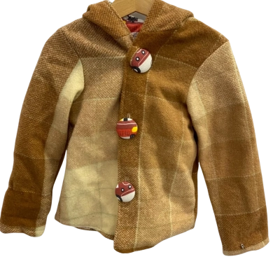  DLB Clothing Kids Size 3-4  100% Upcycled Woollen Blanket Coat Brown 