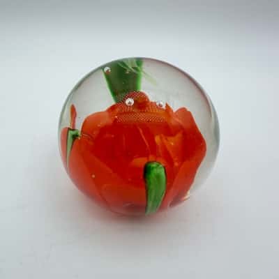 Orange Flower Glass Paperweight