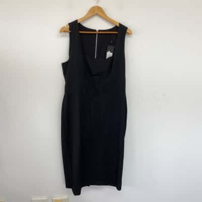 Portmans Black Pinstripe Sleeveless Midi Dress  Size 18 