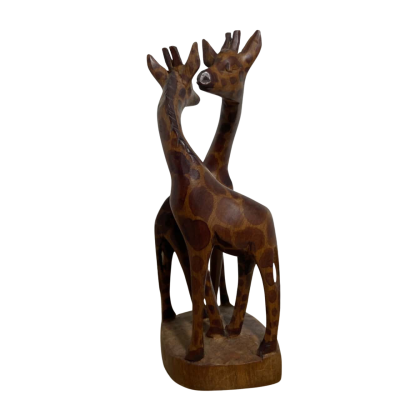 Wooden Entwined Hugging Giraffe Sculpture Made in Kenya 20cm Tall