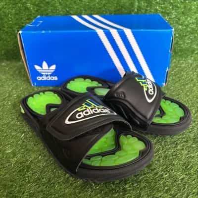 Adidas Reptossage Black/Green Slides Size 5 US 