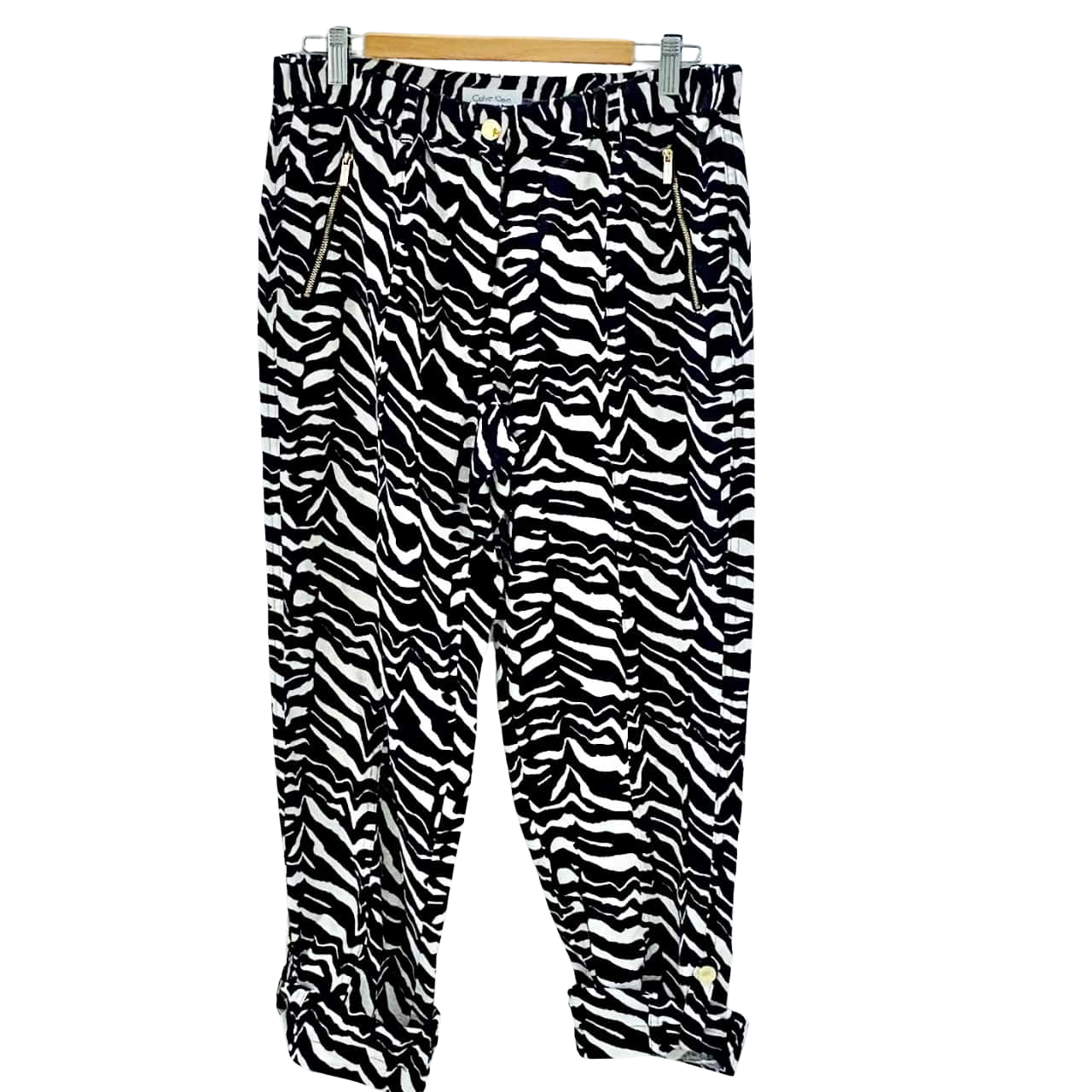 Calvin Klein Linen Black/white pattern Size 10 pants