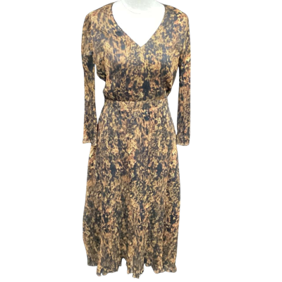 NEW - David Lawrence Womens  Size 10 Long Sleeve Dress Animal print / Black  / Brown 