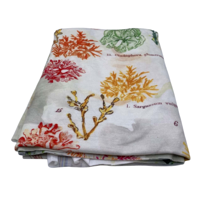 Stretch cotton mix with textured finish.  152 x 100 cm approx.   Sea fauna pattern.