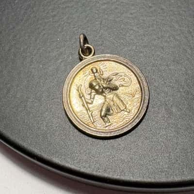 925 Sterling Silver Gold Plated St. Christopher Pendant - Patron Saint of Travellers