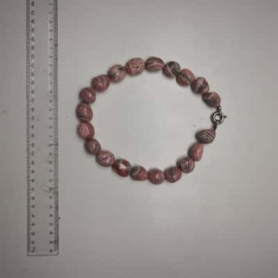 Vintage Natural Banded Tumbled Pink Rhodochrosite Gemstone Bead Necklace