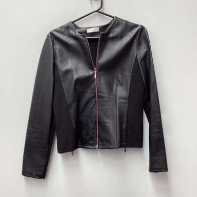 MARLENEDAWN_ Womens  Size 10 Black  leather panel zip jacket 
