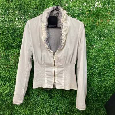  Womens  Size S Bomber Jacket Cream / Grey 
