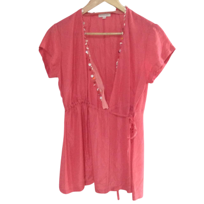 Abraham & Thakore Womens  Size L Blouse Coral / Orange / Pink  / White 