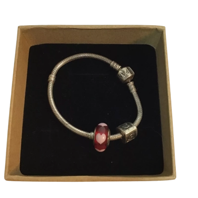 Pandora Womens S/Silver Bracelet with Red Charm