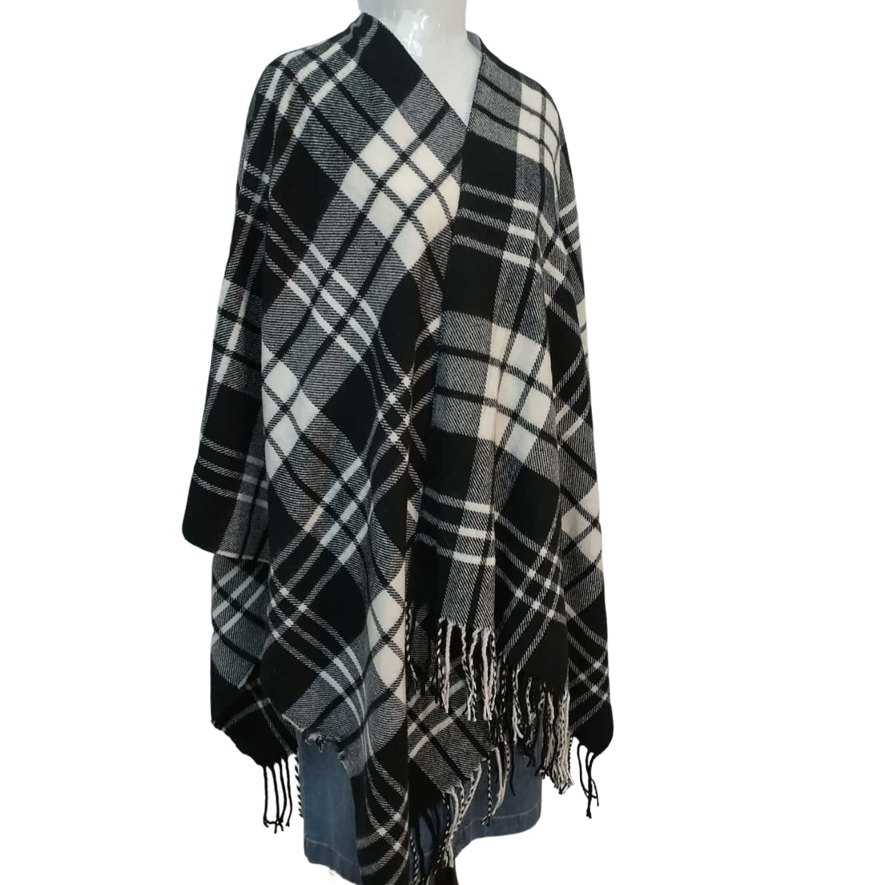 Womens Large Shawl , One Size Fits Most, Black / Checked / White, Other (s)