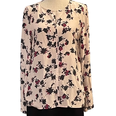 David Lawrence Womens Size 8 Long Sleeve Top Black/Floral/Pink