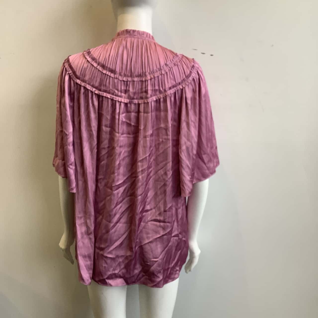 Basque Curve Women's Size 20 Short Sleeved Button Up Blouse Satin Pink (s)