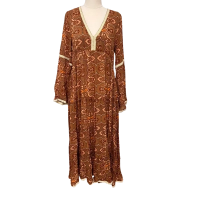 Talisman Womens  Size S Long Sleeve Dress / Maxi Dress Brown / Burnt Orange / Pattern 