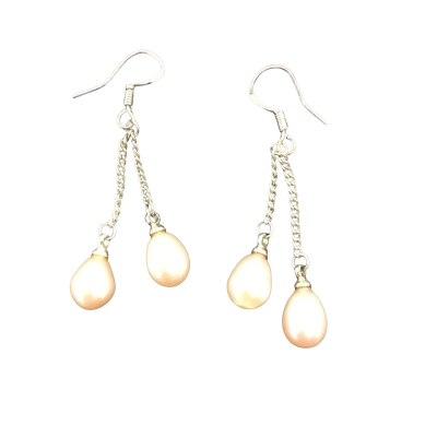 Silver Drop Earrings with pink pearls