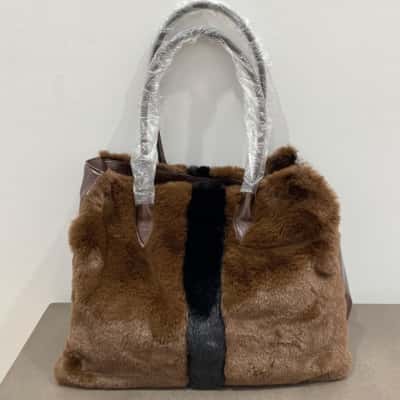 Topshop Womens Teven faux fur Tote Bag Black  / Brown 